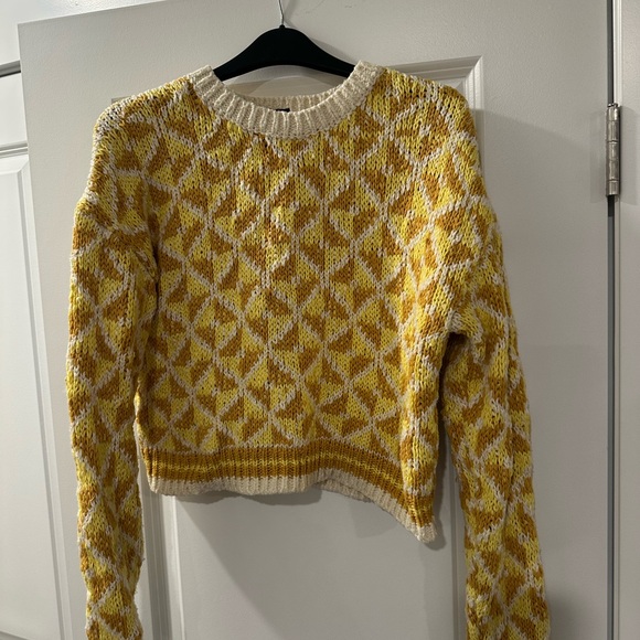 MOTHER Yellow and Cream Patterned Cropped Sweater - Picture 1 of 5